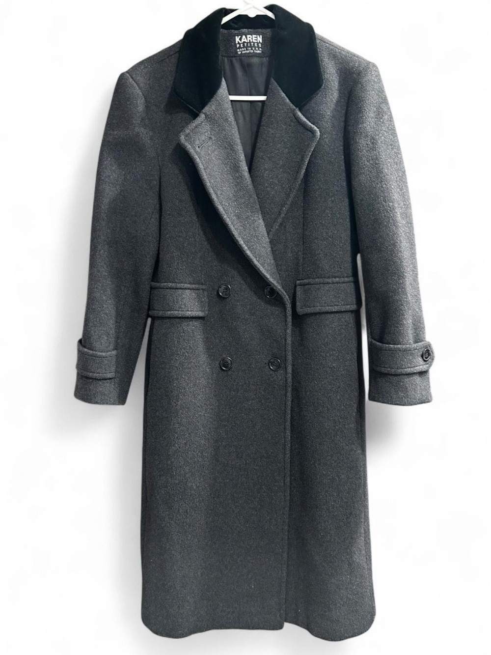 Karen Petites Vintage Charcoal Gray Wool Blend Double-Breasted Pea Coat USA Made